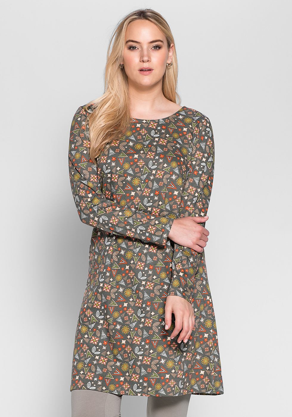 Sheego Casual jerseyjurk met allover-print grijs