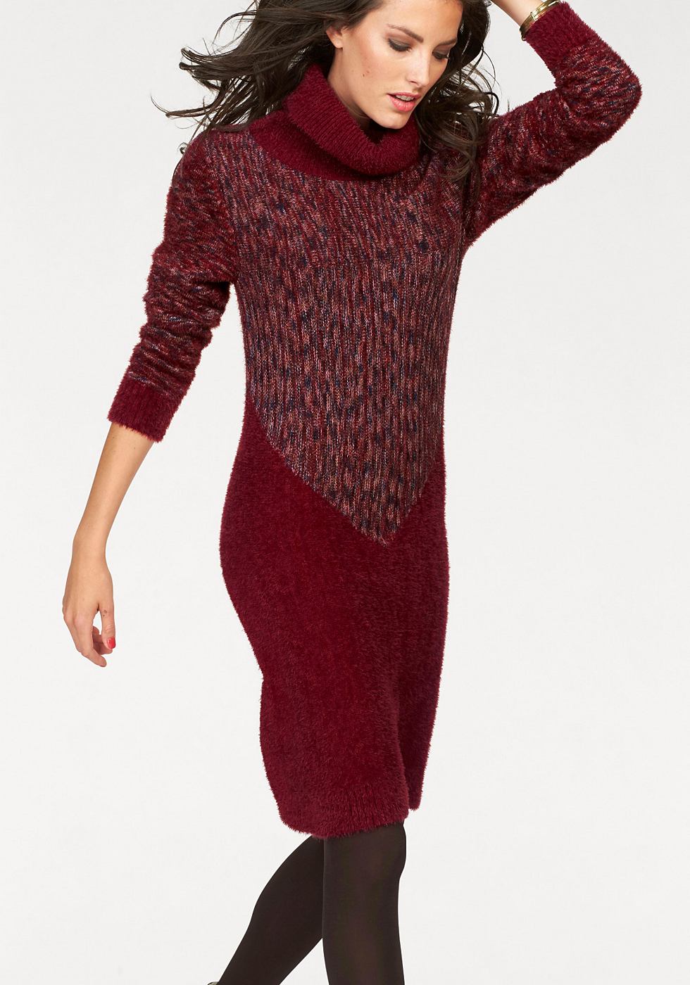Aniston tricotjurk met col motief-inzet rood