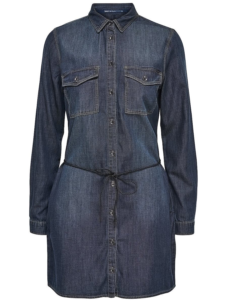 ONLY Lange mouw Denim jurk blauw